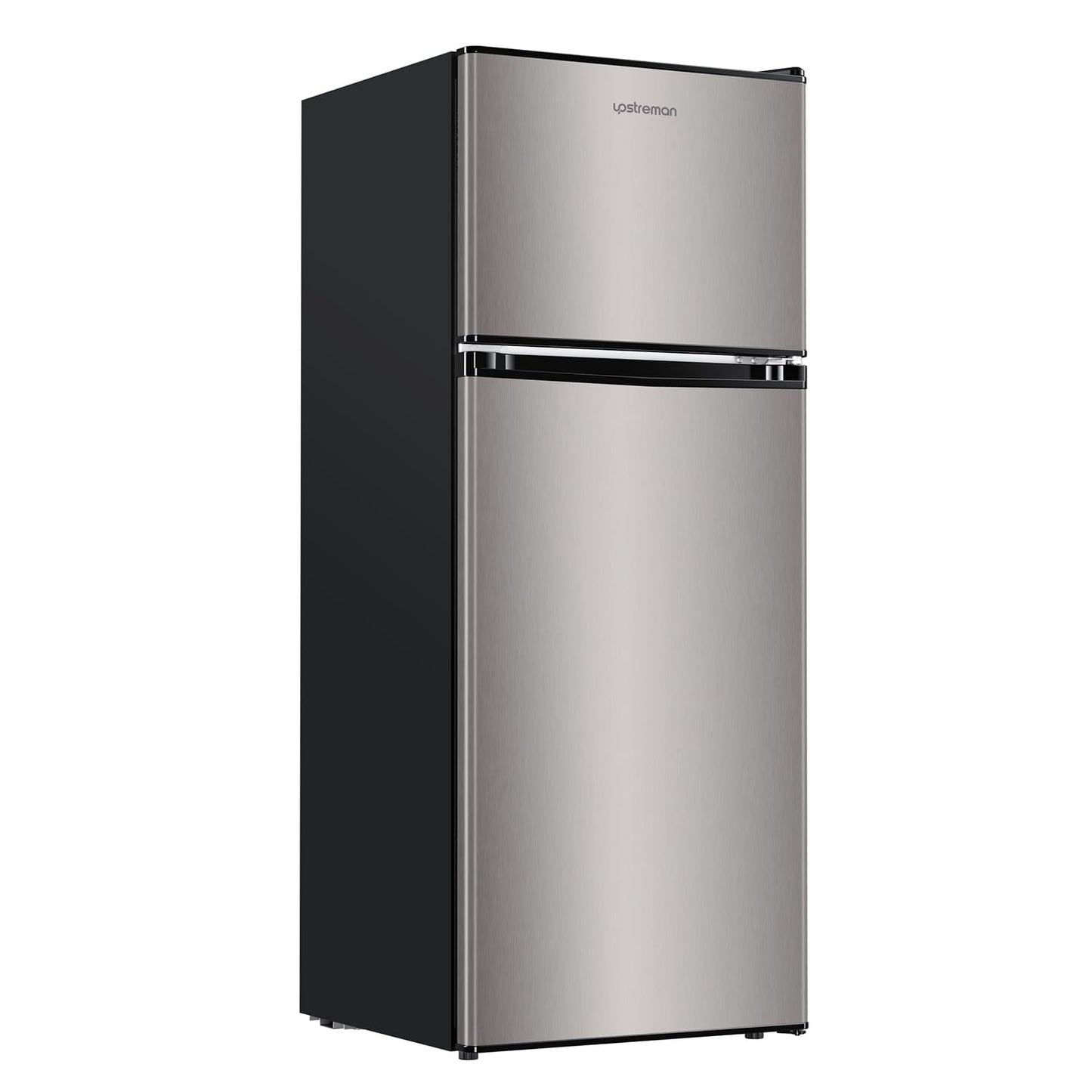 Upstreman 4.0 Cu.Ft. Mini Fridge with Freezer, Dorm Essentials, Double Door, Small Refrigerator for Office, Dorm, Bedroom, Adjustable Thermostat, Large Capacity, Stainless-SR401