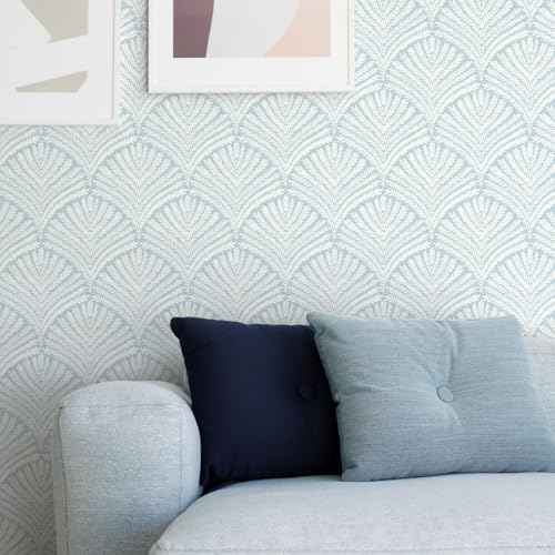 Ismoon Modern Peel and Stick Wallpaper Removable Geometric Wallpaper Boho Blue Contact Paper Leaf Self-Adhesive Decorative Wallpaper for Bedroom Bathroom Cabinets Decor Vinyl 16.1inx78.7in