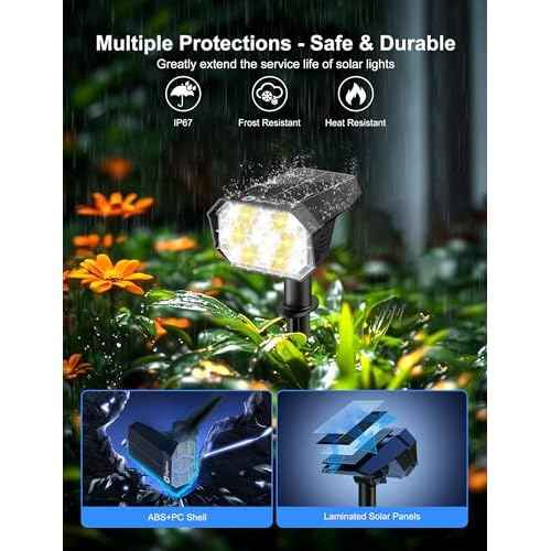 Brightown 6Pack Solar Spot Lights Outdoor [Cool & Warm Light 2-in-1], IP67 Solar Lights Outdoor Waterproof with 1800mAh, Two Mounting Methods Outdoor Solar Lights for Yard, Garden and Pathway
