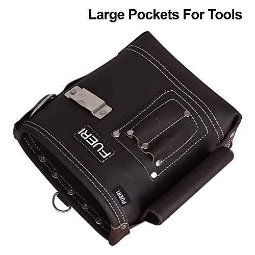 FUERI Leather Tool Pouches Carpenter Pouch Electrician Bag Tools Belt Suspenders Organizer for Men Construction Heavy Duty Iron Work