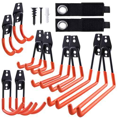 12 Pack Garage Hooks, Steel Heavy Duty Garage Storage Hooks with Anti-Slip Coating, Wall Storage Hanger, Garage Organizer Wall Mount Utility Hooks for Hanging Bikes Ladder Yard Tools