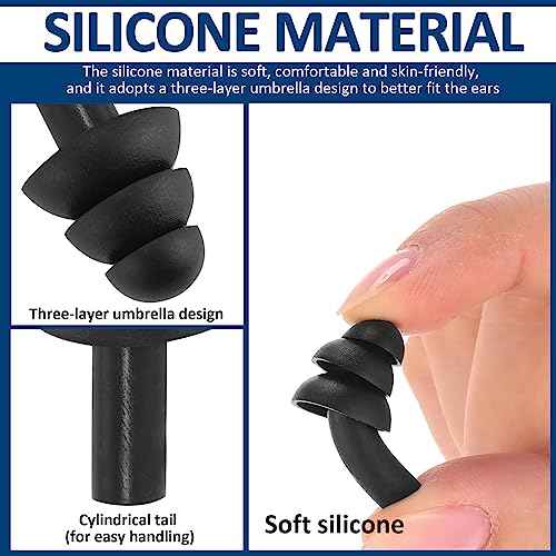 Xuhal 200 Pairs Black Corded Ear Plugs Silicone Reusable Earplugs Sound Blocking Individually Wrapped Ear Plugs Protection Hearing EarPlugs for Sleeping, Music, Shooting, Construction Work, Sports