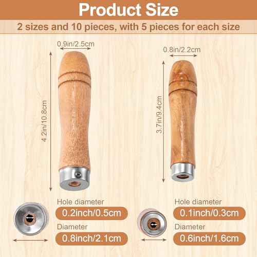 Wooden File Handle with Strong Metal Collars 10pcs, 5pcs Medium Wooden Handle for 6"-8" File and 5pcs Large Wood Handle for 10"-12" File, Screwdriver Hand Drill File Handle Cutting Tool Craft