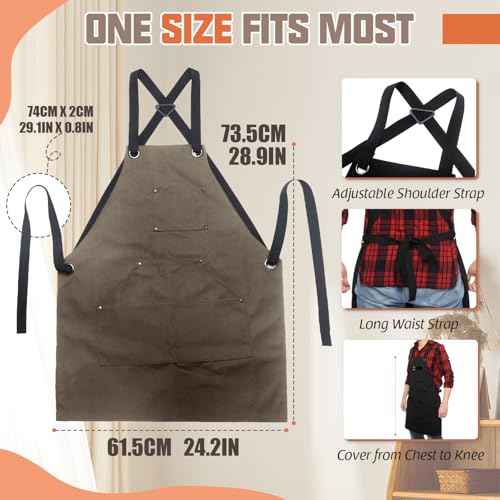 Adjustable Work Apron for Men,Heavy Duty Canvas Shop Apron Crossback with Tool Pockets (Brown)