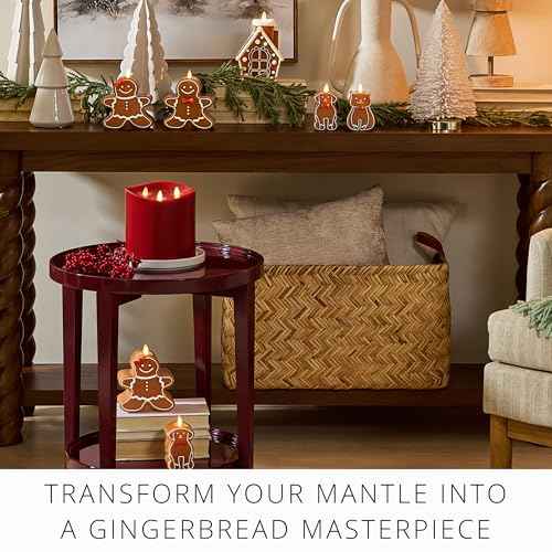 Luminara Flickering Flameless Candle 2.3" x 4.3", Battery Operated & Timer Function, Remote Ready (Sold Separately), Gingerbread Dog Moving Flame LED Light Figural Candle for Christmas Holiday Display