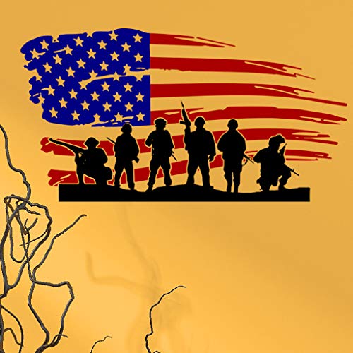 Amaonm Removable Vinyl American Flag and Soldier Wall Decal - USA Flag Wall Stickers Peel Stick Art Decor for Classroom, Kids Bedroom, Teens Nursery, Living Room, Playroom, Offices Wall Decoration