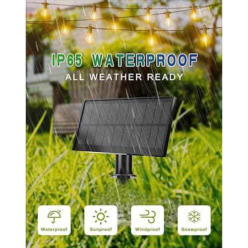 Solar String Lights Outdoor Waterproof 50FT with USB Port and 27 Shatterproof G40 Bulbs(2 Spare), LED Solar Powered Patio Lights for Outside, Porch, Backyard, Bistro, Garden, Market - 2200K