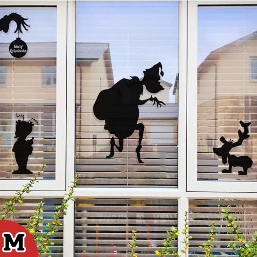 Christmas Window Cling Grinch Decorations Funny Stickers Christmas Movie Cute Xmas Decals Decor Vinyl Elk Wall Art
