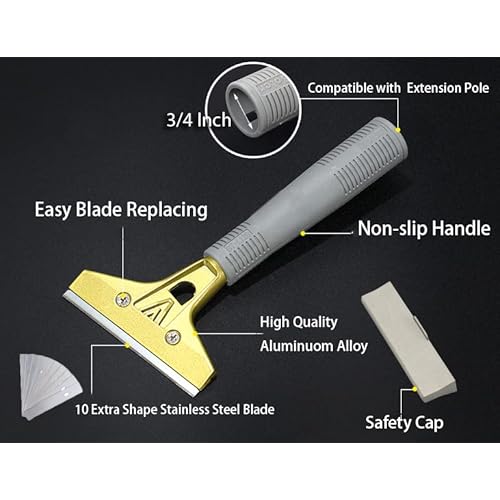 4" Wide Extendable Razor Blade Sticker/Paint Scraper Remover for Window Glass Windshield Tile Granite Wall Cleaning Hand Tool, Gum Cleaning, Stove Cleaner, SCRP-A