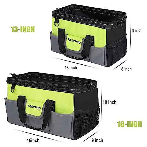 FASTPRO 2-Piece Tool bags, 13-inch & 16-inch Wide Mouth Tool Storage Bags included, Multi-pocket Tool Organizer with Adjustable Shoulder Strap