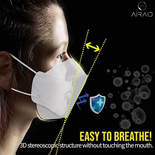 AIRAID-KF94 [Individually Wrapped] - Made in Korea, 4-Layer Filter, 3D Face Mask, Black, White, Adult and Older Teens