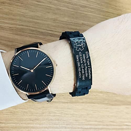 VNOX Medical Alert Bracelets for Men & Women Kids with Free Engraving Adjustable Stainless Steel Mesh Emergency Medical ID Bracelets Wristband