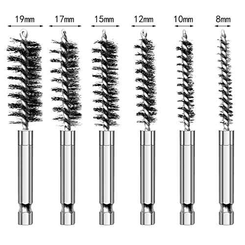 MAXAMN Wire Brush for Drill 6 Pcs, Bore Brush Set 6 Size, Drill Brush, Wire Brushes for Cleaning, Drill Brush Attachments with 1/4" Hex Shank and Twisted Stainless Steel Bristles for Power Drill