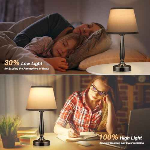 Kakanuo Touch Table Lamp for Bedroom Set, Small Bedside Lamps Set of 2 with USB C Charging Port, 3 Way Dimmable Touch Control Nightstand Lamps, LED Bulb Included