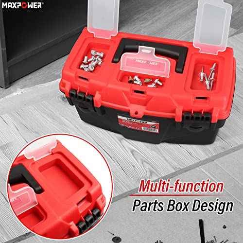 MAXPOWER Tool Box 15-Inch, Plastic Tool Boxes with Removable Tray & Dual Lock Secured For Home
