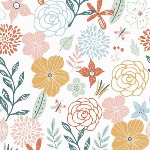 WENMER Floral Peel and Stick Wallpaper 17.71¡±¡¿118¡±Boho Floral Wallpaper Pink Floral Contact Paper Self Adhesive Removable Wallpaper for Bathroom Cabinet Decorative