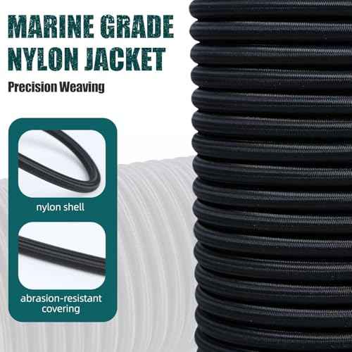 Strong and Durable Bungee Cord - 3/8" x 100ft Elastic Cord, Kayak Stretch String Rope, Bungee Shock Cords for Repairing Tent Poles, DIY, Tie Downs, Black