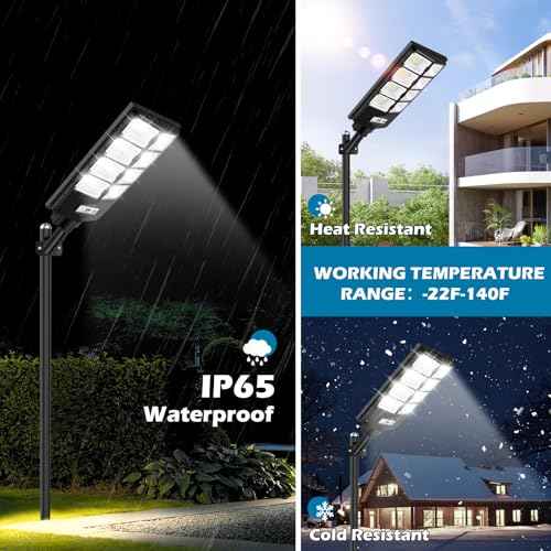 VUAA 2 Pack Solar Street Lights Outdoor Waterproof, 10000LM 448 LEDs Solar Parking Lot Lights Dusk to Dawn,Outdoor Flood Light with Motion Sensor and Remote Control for Area Lighting Yard, 6500K