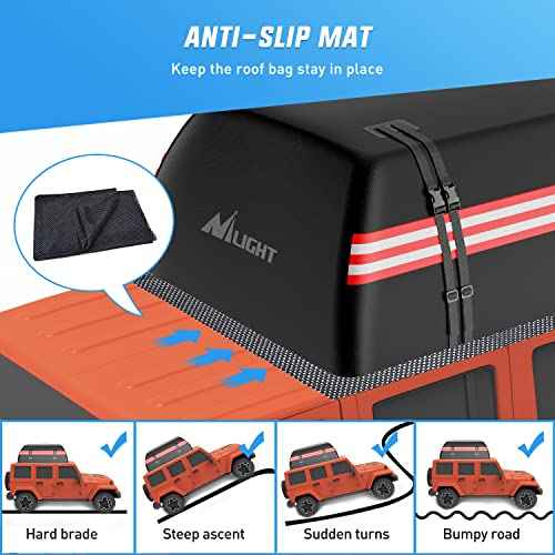 Nilight Car Roof Bag 21 Cubic Feet Waterproof Rooftop Cargo Carrier,Suitable for All Vehicle with/Without Rack - Waterproof Zip,Reflective Strip,Anti-Tear 840D PVC, with Anti-Slip Mat