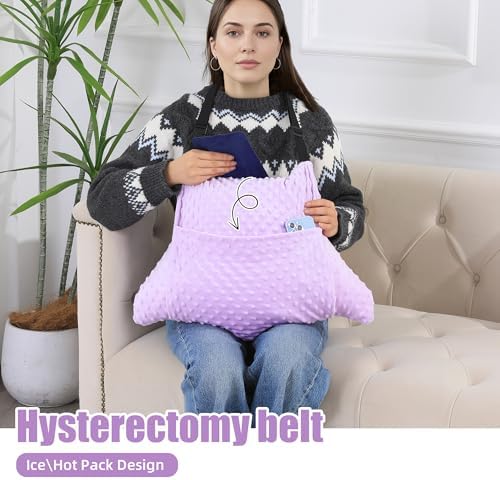 BALAPET 2 Pcs Shredded Memory Foam Hysterectomy Pillow Set for Abdominal Surgery Recovery, Comfy Hysterectomy Seat Belt Pillow with Pocket for Ice/Hot Packs, Hysterectomy Recovery Must Haves(Purple)