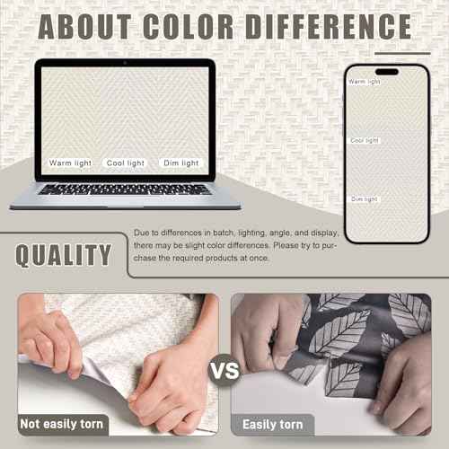 Rugreat Striped Grasscloth Wallpaper Peel and Stick Textured Grass Cloth Contact Paper for Cabinets Herringbone Fabric Wallpaper for Bedroom Beige Faux Linen Contact Paper Removable 78.8inL 17.3inW