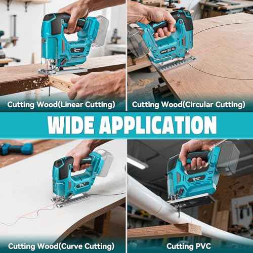 Jig Saw Compatible with Makita 18V Battery, Laser Guide Cordless Jigsaw Tool, Brushless Motor, Variable Speed, 45¡Æ Bevel Angle Cut, LED Light, 3 Orbital Sets, 6PCS Blades (No Battery)
