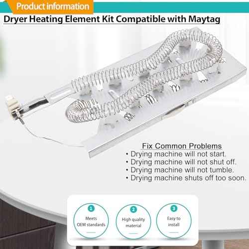 Dryer Heating Element Kit Fit for Maytag MED7230HW1 MED7230HW2 MED7230HW0 MED7230HC1 MED7230HC2 MED9800TQ0 MED9700SQ0 MED9600SQ0 MED8200FW2 MED8200FC2 MED8630HW0 MED8630HW2 MED8630HC1