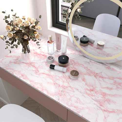 LACHEERY Marble Contact Paper Pink White Marble Peel and Stick Countertop Contact Paper for Countertops Waterproof White and Pink Wallpaper for Walls Bathroom Kitchen Counter Top Cabinet 15.8"x80"