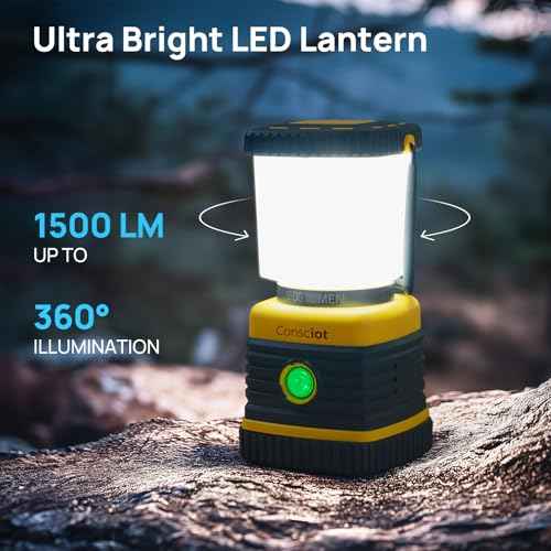 LED Camping Lantern, Consciot C02 USB-C Rechargeable Camping Lights, 1500LM, 5 Light Modes, Up to 100H Run Time, IPX4 Waterproof, Dimmable Tent Lights for Power Outages