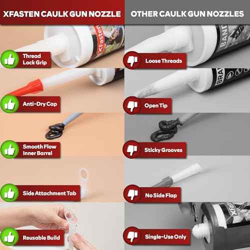 XFasten Caulking Tips 30-Pack - Reusable, Drip-Resistant Caulk Nozzle Tip Set with Sealing Caps, Cuttable Plastic Nozzles for Standard Caulking Tubes and Sausage Caulk Guns, Stops Drying, Easy to Use