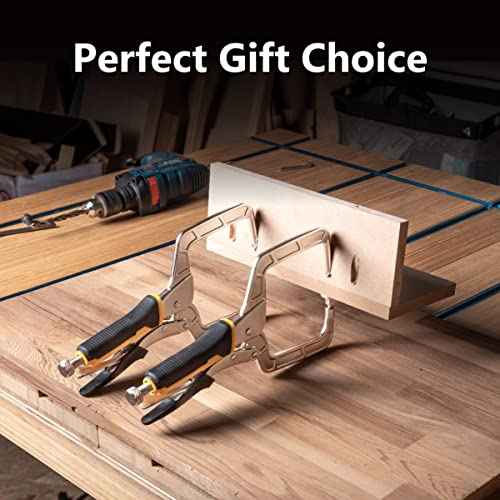 POWERTEC Pocket Hole Clamp, Quick Release 12¡± Right Angle Clamp for Pocket Hole Joinery, Vise Grip Clamps w/Ergonomic Grip & Swivel Pad, Clamps for Woodworking, DIY, Drawer Making - 2PCs (71744)