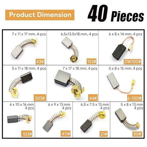 Electric Motor Carbon Brushes for Power Tools Repair Maintenance, Set of 40 PCS in 10 Different Sizes for Angle Grinders, Electric Hammer Drills, Circular Saws