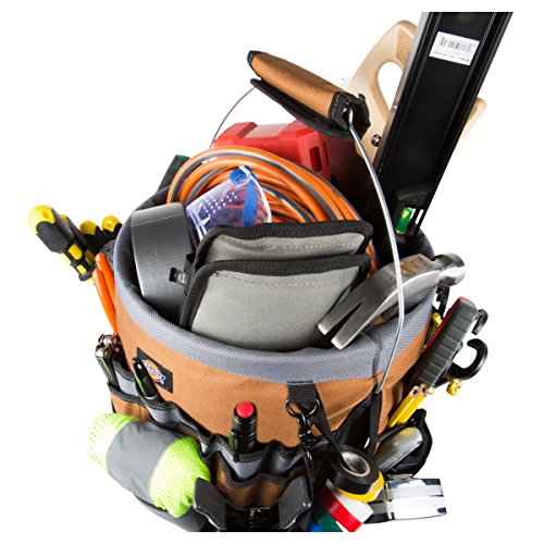 Dickies 35-Pocket 5-Gallon Bucket Organizer With Drill Holster, Padded Handle, and Tape Tether, for Contractors and Painters