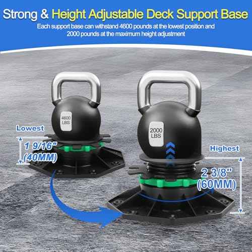 24Pack Upgraded Adjustable Deck Support Pedestal Paver Raising from 1-9/16" to 2-3/8", with Fastener Ring for Maximum Stability, Deck Foundation Base Support Flooring Joist Supports, Black