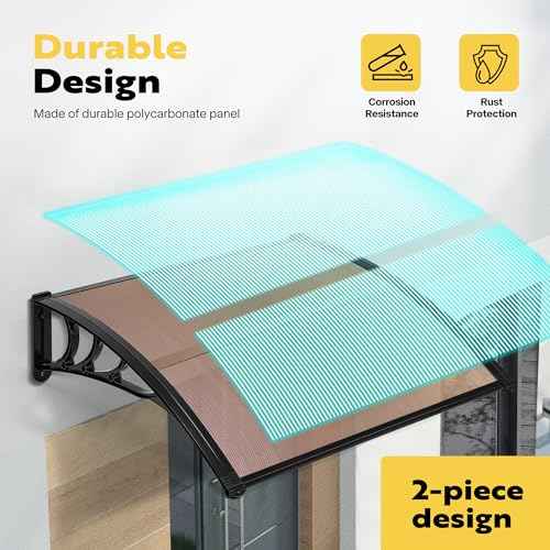 VIVOHOME Polycarbonate Window Door Awning Spliced Canopy Brown with Black Bracket 40 Inch x 40 Inch