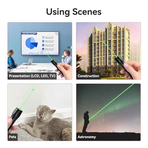[4 Packs] Rechargeable Green Laser Pointer High Power Green Beam Light Long Distance Range For TV/LED/LCD Screens Tactical Flashlights Presentation Office/Outdoors/Astronomic/Construction [005]