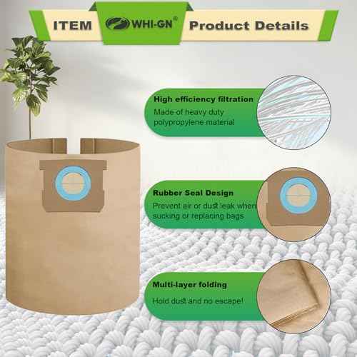 DXVA19-4104 Vacuum Bags compatible with DEWALT Shop Vac 5-8 Gallon Model# DXV08SA, Disposable Dust Collection Filter Bags(15 Pack)