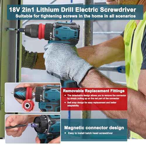 18V 2in1 Lithium Drill, Electric Screwdriver 45Nm Torque Brushless Motor Screw Driver with 2pcs Chargeable Battery Power Tool for Home Furniture Installation Automotive Electronics Repairing