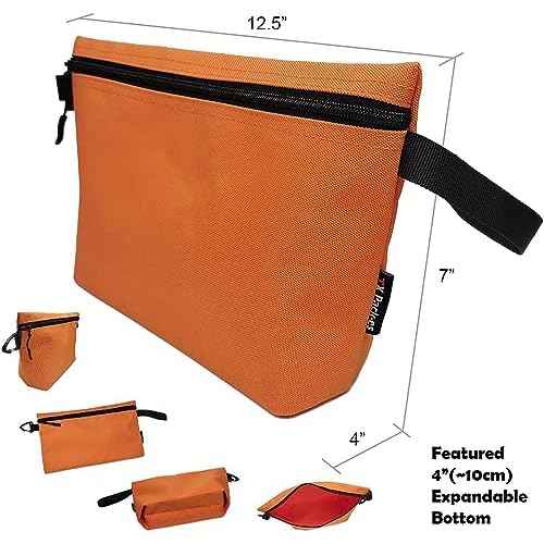 Canvas Zipper Tools Bags, Utility Pouches, Storage Organizer. Smoothly YKK Zipper Water-repelling with Clip & Strap, 12.5 X 7 X 4 inches Large Bottom