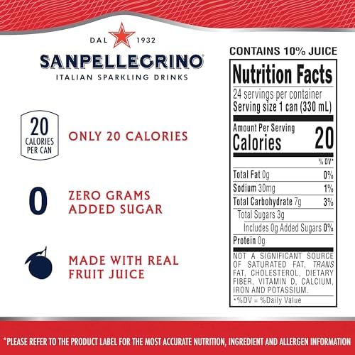 Sanpellegrino Zero Grams Added Sugar Pomegranate & Orange Italian Sparkling Drink, 24 Pack Of 11.15 Fl Oz Cans, Sanpellegrino Italian Sparkling Drinks, Low-Calorie Fruit Juice Beverages