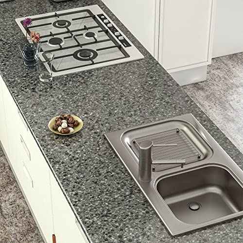 Dark Gray Terrazzo Contact Paper 78.8" X 16"Terrazzo Wallpaper for Bathroom Granite Countertop Peel and Stick Contact Paper for Desk Top Vinyl