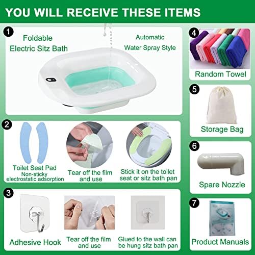 Sitz Bath, Electric Sitz Bath for Hemorrhoids, Sitz Bath for Toilet Seat, Postpartum Care Bowl, Sits Bath Soak Tub for Women Men, Sitz Baths Salts Pan, Butt Bath Basin, Portable, Green