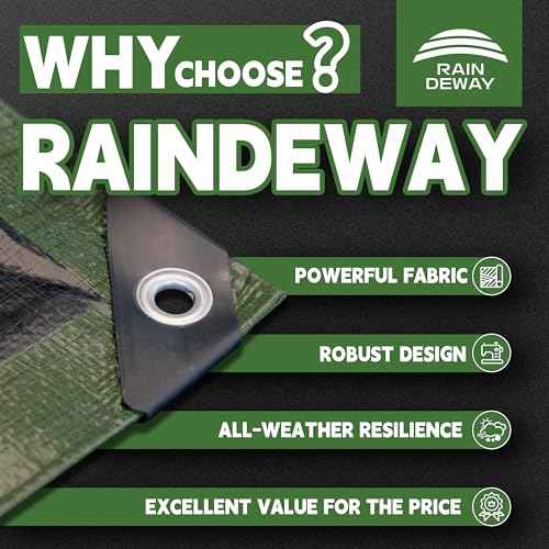 RAINDEWAY Tarps 8x10 Feet£¨5 Pack£©,Tarp Waterproof,9Mil Thick Finished Size, Multipurpose Poly Tarp Cover with Metal Grommets and Reinforced Edges,Green/Black Tarpaulin