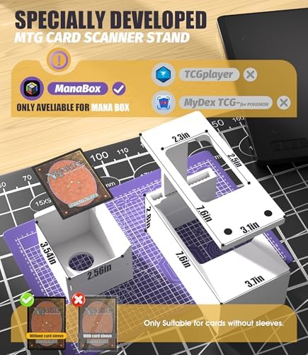 LED Illuminated MTG Card Scanner Stand for ManaBox - 6000K Anti-Glare Lighting, Sloped Drawer, Phone Stand MTG Accessories, Only Available for ManaBox, Only fit for un-Sleeved Cards