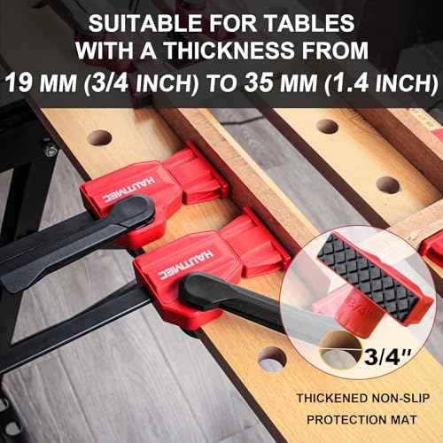 HAUTMEC 3/4" Bench Dog Clamp, Quick-Release Hold Down Clamps for 19mm Dog Holes, 170 Lbs Clamping Force, Adjustable Bench Clamps for Woodworking, Assembling, Gluing, 4 Pack - HT0276