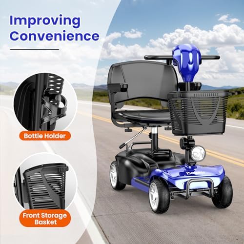 iScooter Mobility Scooter, 4-Wheel Mobility Scooters for Adults & Seniors, 300 lbs Capacity, Lightweight Powered Electric Wheelchair Device with Seat, Detachable Basket, Cup Holder, LED Headlight