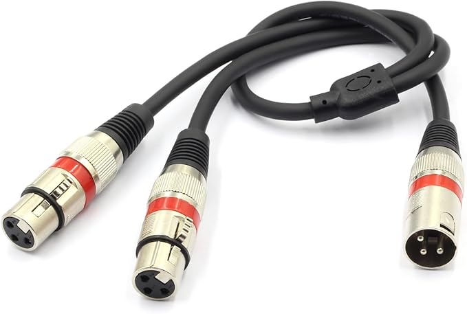 SiYear XLR Splitter Balanced Cable - XLR Male to Dual Female 3 Pin Patch Y Cable Microphone Splitter Cord Audio Adapter 50CM (2PACK)