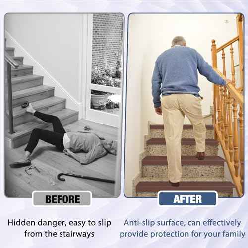 Stair Edge Trim Self Adhesive Vinyl Stair Nosing Molding Trim Non-Slip Rubber Nose Protector Peel and Stick Anti-Slip Edging for Indoor & Outdoor Use (Brown, 4 in x 40 Ft)