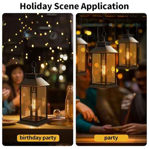 2 Pack Hanging Solar Lanterns Glass Solar Lights Outdoor Waterproof Upgraded Solar and 2 AA Batteries Powered, for Outside Porch, Patio and Indoor Tables, Mantelpiece
