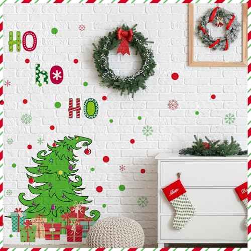 3 Sheets Christmas Wall Decals Red Green Christmas Sticker Xmas Tree Sign Decor Holiday Red Green Polka Dots Decals Gift Removable Wall Stickers for Xmas Holiday Home Decoration